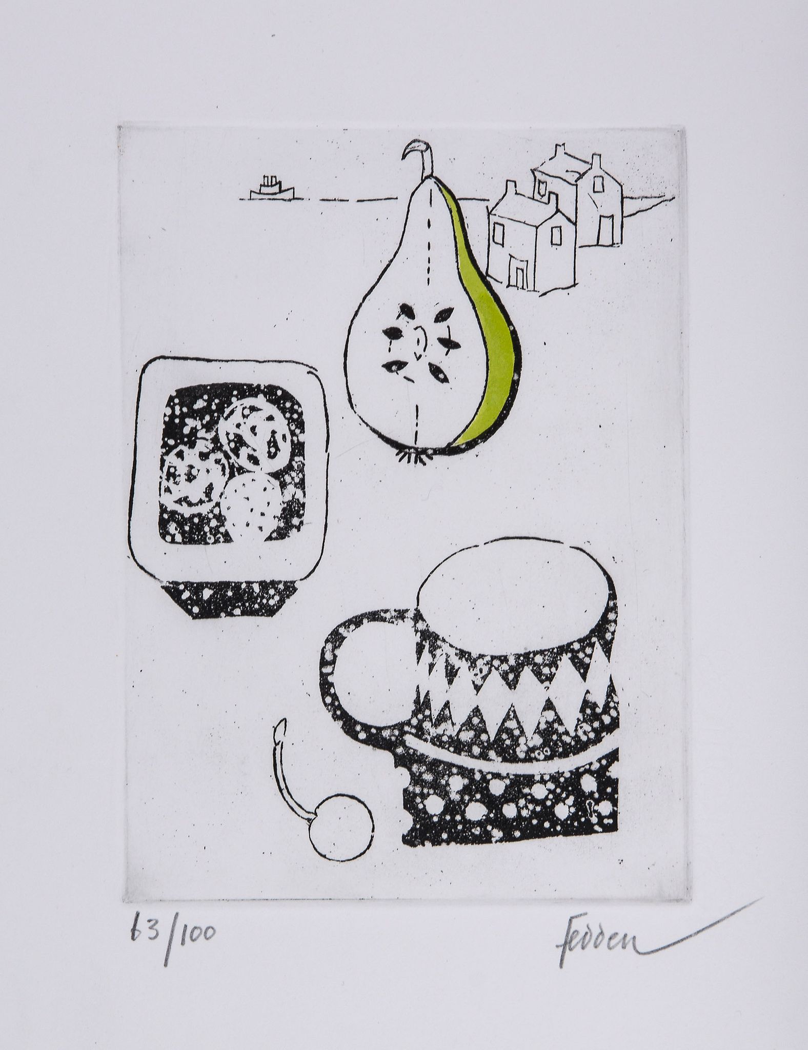 Mary Fedden (1915-2012) - Untitled etching with hand-colouring in watercolour, signed in pencil,