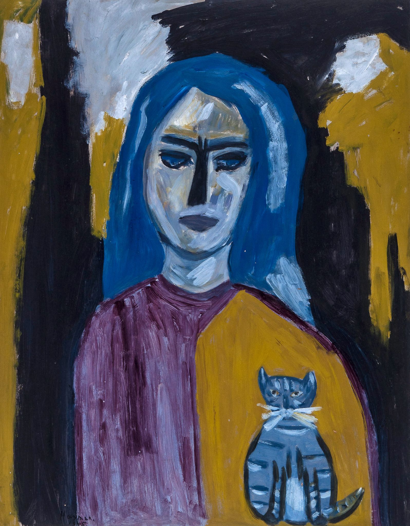 Patrick Hayman (1915-1988) - Lady with the Cat, 1946 oil on board, signed and dated at lower left 25