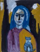 Patrick Hayman (1915-1988) - Lady with the Cat, 1946 oil on board, signed and dated at lower left 25