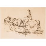 Edmund Blampied (1886-1966) - Man on horse drawn wagon, 1964 black chalk on thin card, signed '