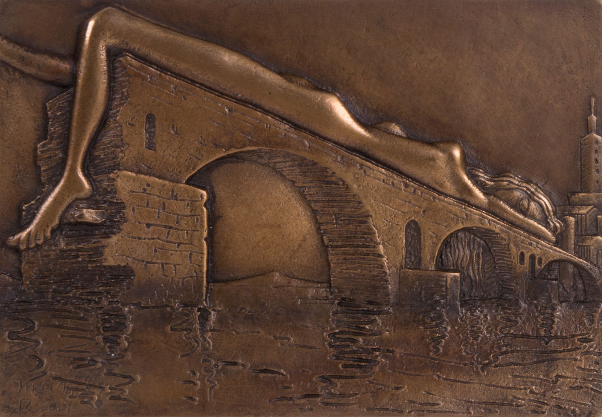 Man Ray (1890-1976) - Pont Brise bronze relief and plaster cast, 1973, the bronze stamped in the