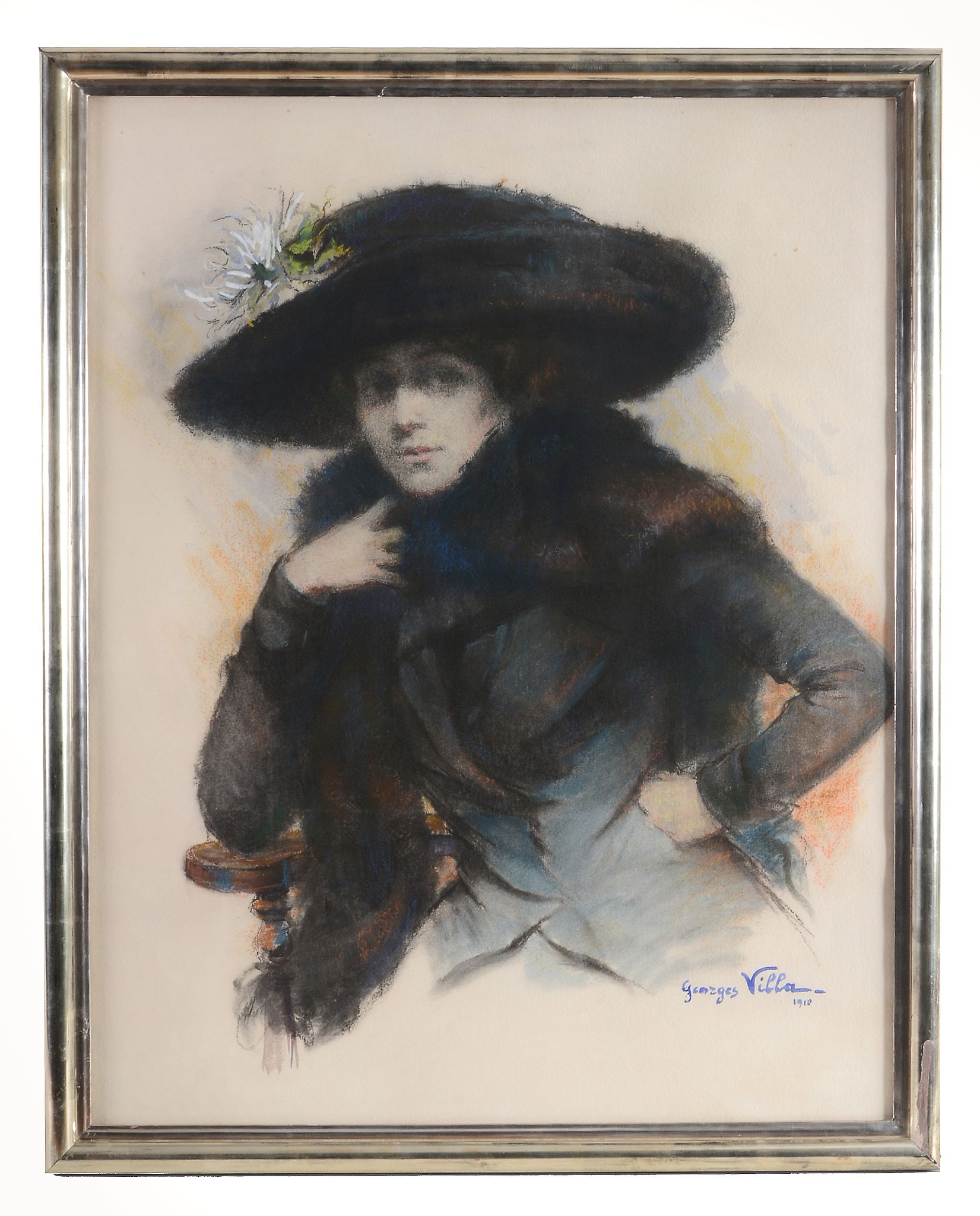 Georges Villa (1883-1965) - Portrait of Mademoiselle Germaine Lubin coloured pastel and watercolour, - Image 2 of 2