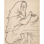 Anatoly Zverev (1931-1986) - Lady Eating Soup, c.1948 pen and ink on paper, signed with the initials