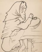 Anatoly Zverev (1931-1986) - Lady Eating Soup, c.1948 pen and ink on paper, signed with the initials