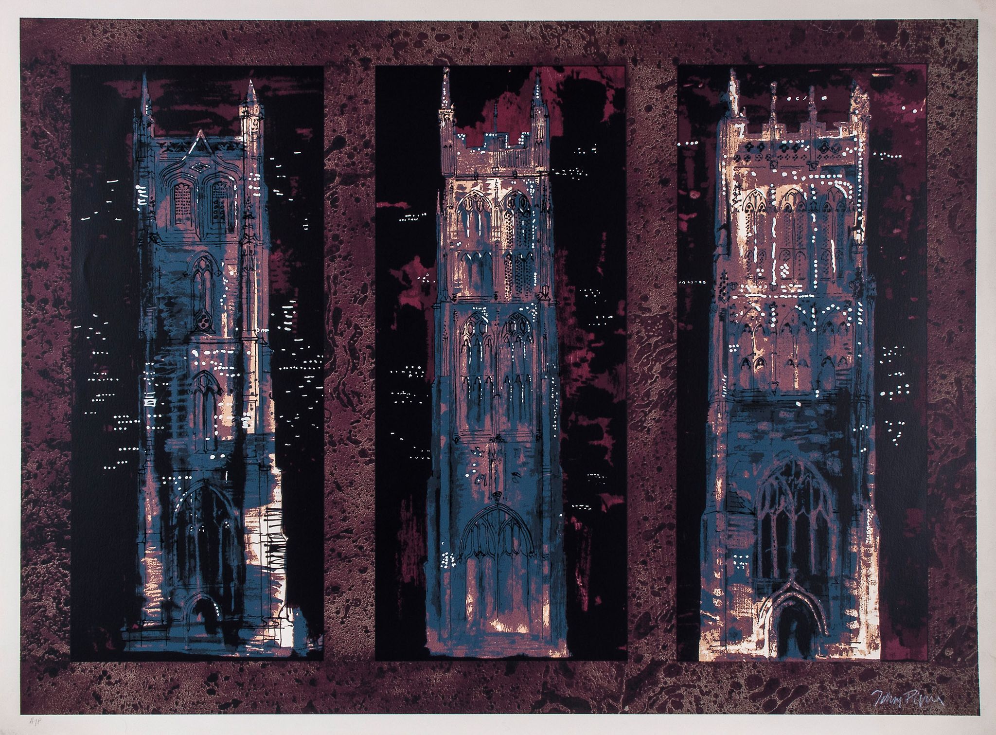 John Piper (1903-1992) - Three Somerset Towers (L.236) screenprint in colours, 1973, signed in white