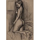 John Buckland-Wright (1897–1954) - Nude kneeling on bed, c1947 black chalk on paper, titled in