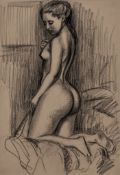 John Buckland-Wright (1897–1954) - Nude kneeling on bed, c1947 black chalk on paper, titled in