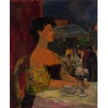 Charles Mozley (1914-1991) - Lady in Cafe, 1957 oil on canvas, signed and dated lower right 24 x