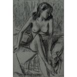 John Buckland-Wright (1897–1954) - Nude sitting on bed, 1947 black chalk on blue paper, signed and