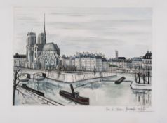 Bernard Buffet (1928-1999) - Notre Dame et la Cite etching with extensive hand-colouring in