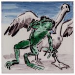 Paula Rego (b.1935) - Bird Chasing a Frog painted ceramic tile, 1997, signed in blue ink verso,