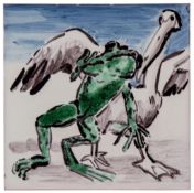 Paula Rego (b.1935) - Bird Chasing a Frog painted ceramic tile, 1997, signed in blue ink verso,