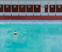 Ronald Birrell (1937-2005) - Boy swimming, 1964 acrylic on canvas, signed and dated at lower right