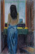 John Buckland-Wright (1897–1954) - Woman standing, looking out of a window, 1951 coloured chalks