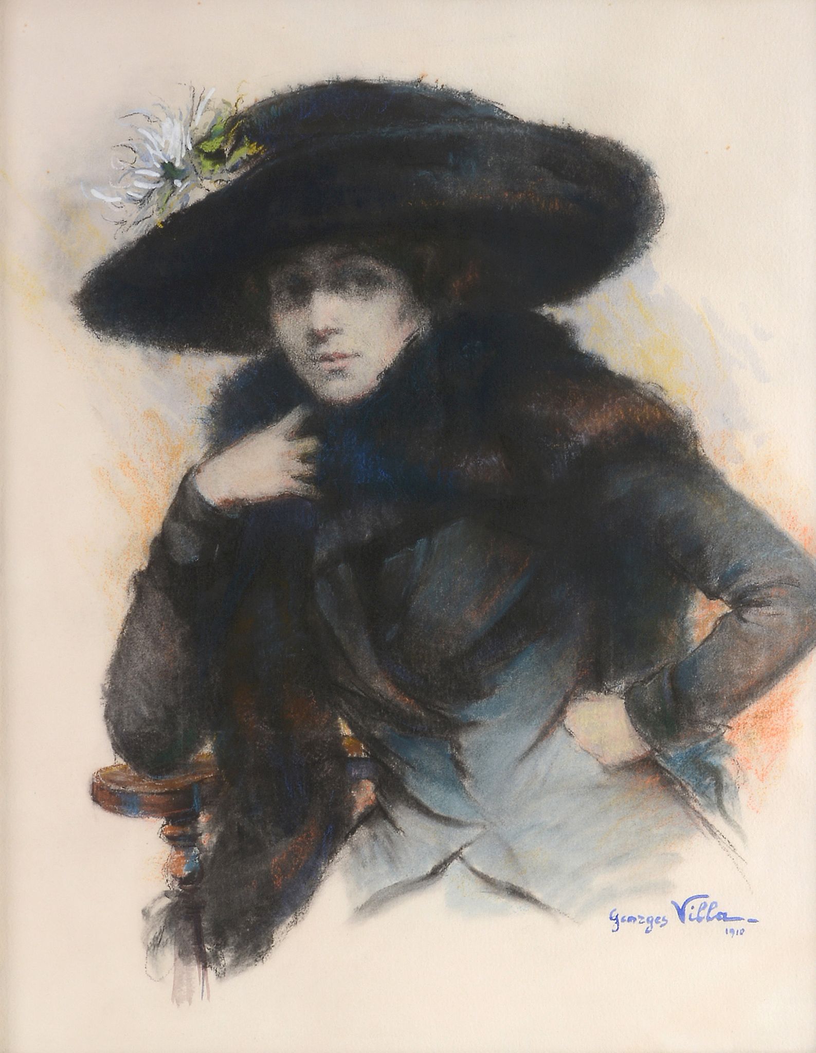 Georges Villa (1883-1965) - Portrait of Mademoiselle Germaine Lubin coloured pastel and watercolour,