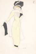 Jean Pougny (1894-1956) - Elégante à la robe jaune et au chapeau noir watercolour and bodycolour,