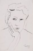 William Gear (1915-1997) - Untitled (Head), 1937 pen and ink on paper, signed and dated 14 x 8 1/2