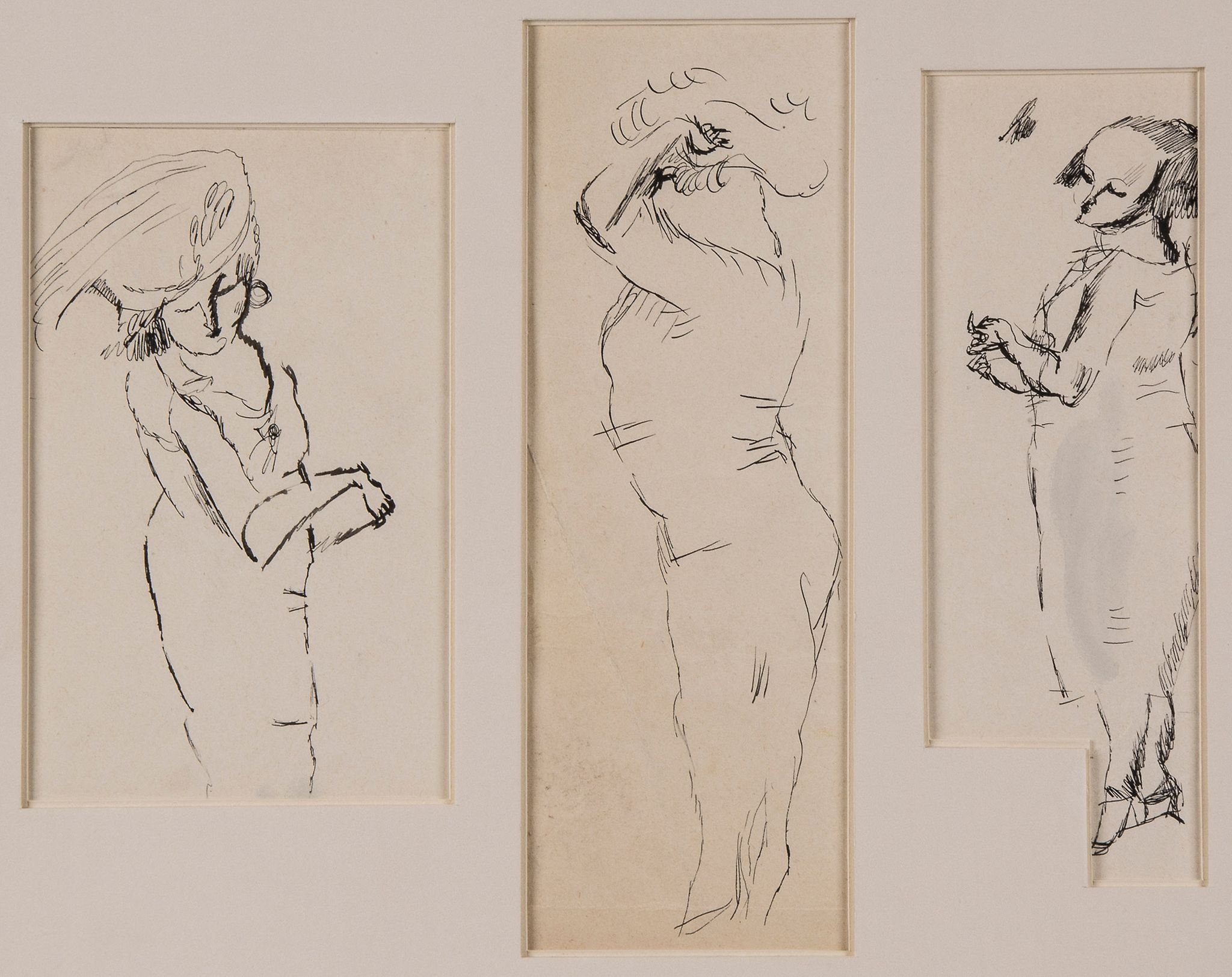 Jules Pascin (1885-1930) - Three Women pen and ink on paper, overall size 6 x 3 3/4 in., 15.3 x 9.5;