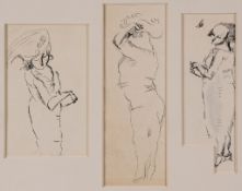 Jules Pascin (1885-1930) - Three Women pen and ink on paper, overall size 6 x 3 3/4 in., 15.3 x 9.5;