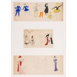 Jean Hugo (1894-1984) - Three Sheets of Costume Designs watercolour, pen and ink on paper, 5 1/4 x