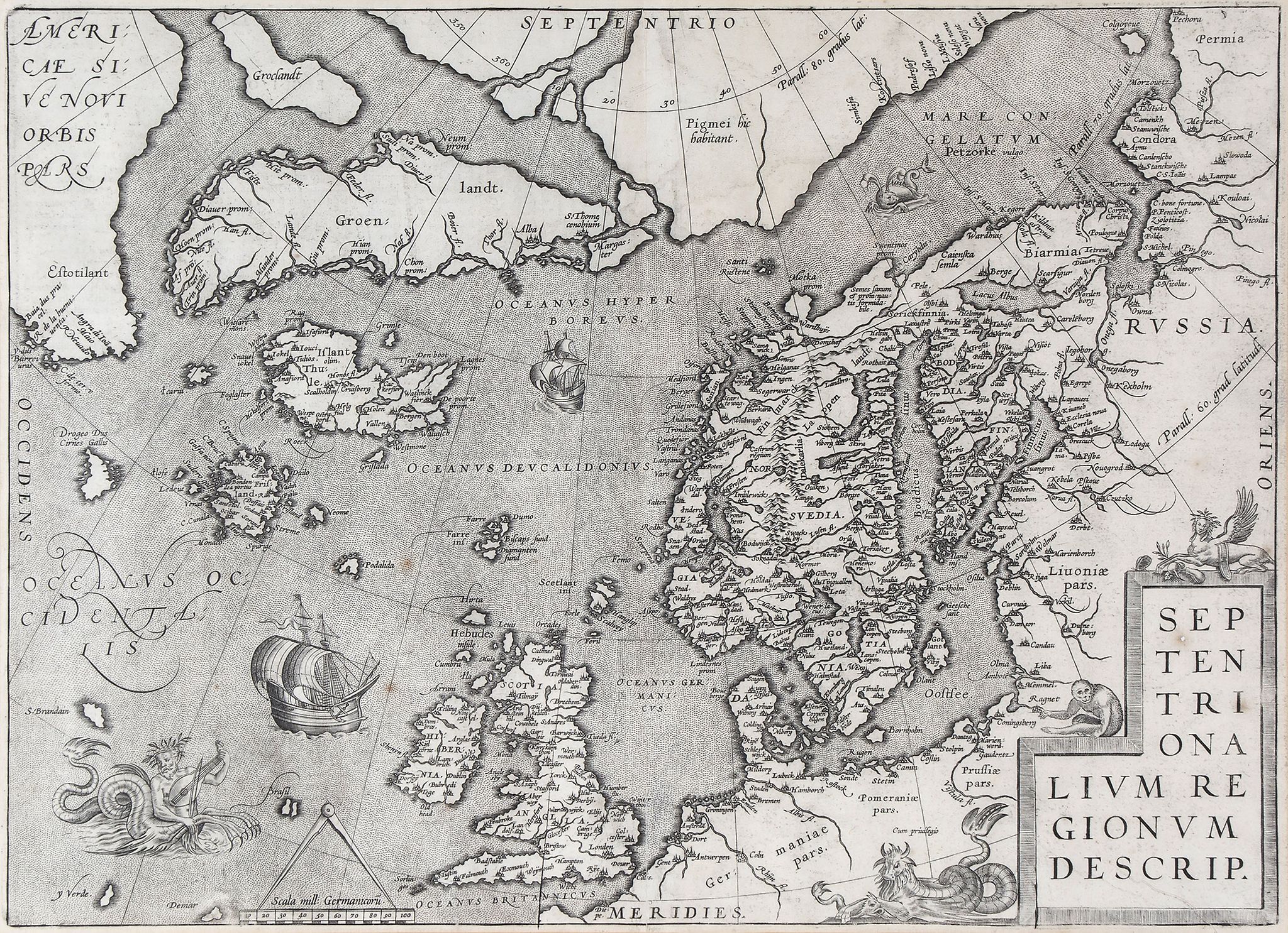 Ortelius (Abraham) - Septentrionalium Regionum Descrip. north Atlantic and north-west Europe,