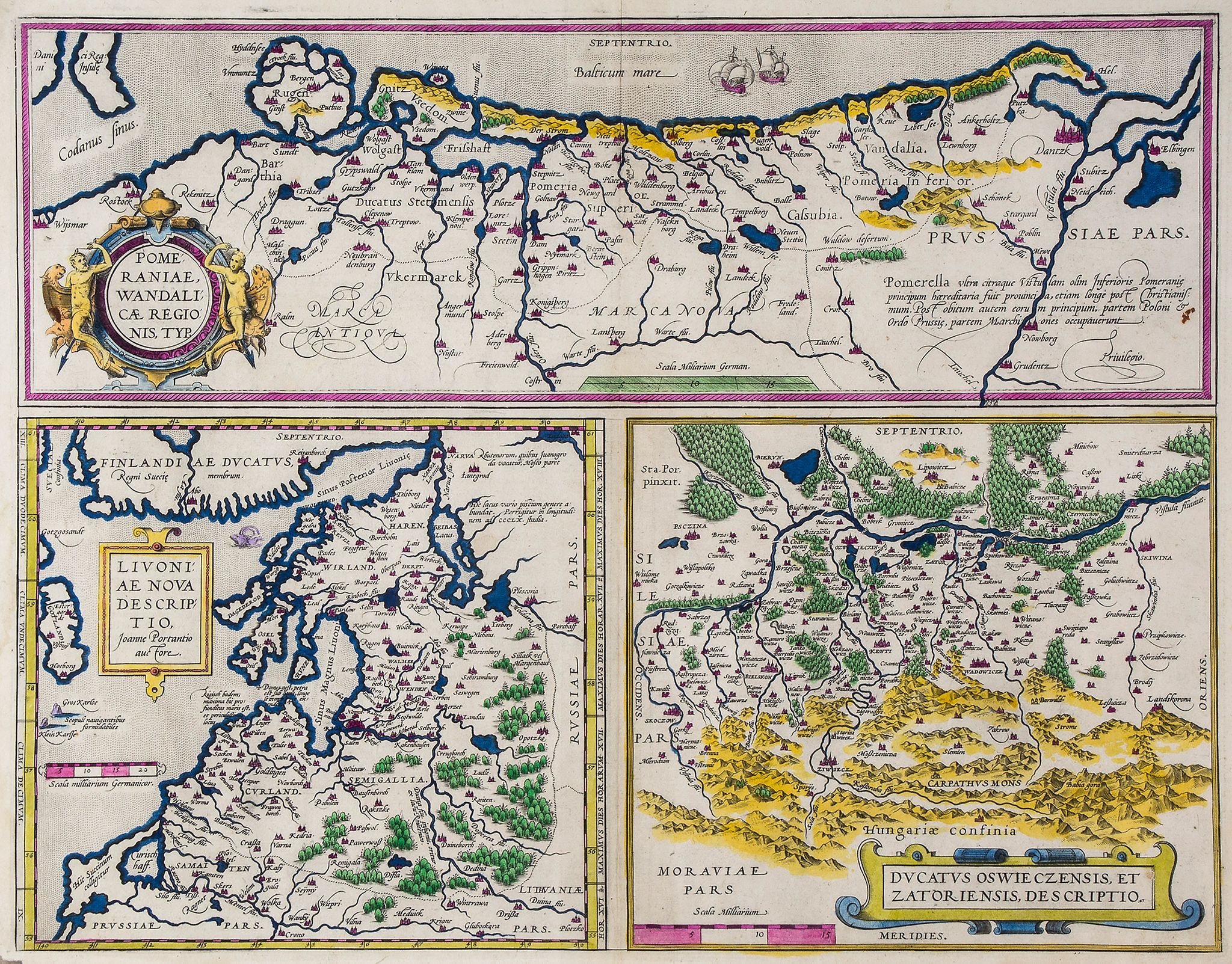 Ortelius (Abraham) - A group of 6 maps of central and northern Europe, including Pomeraniae,