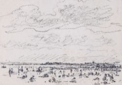 Circle of John Constable - Study for a beach scene, pencil on stiff wove paper, 9 x 12.5 cm (3 1/2 x