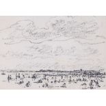 Circle of John Constable - Study for a beach scene, pencil on stiff wove paper, 9 x 12.5 cm (3 1/2 x