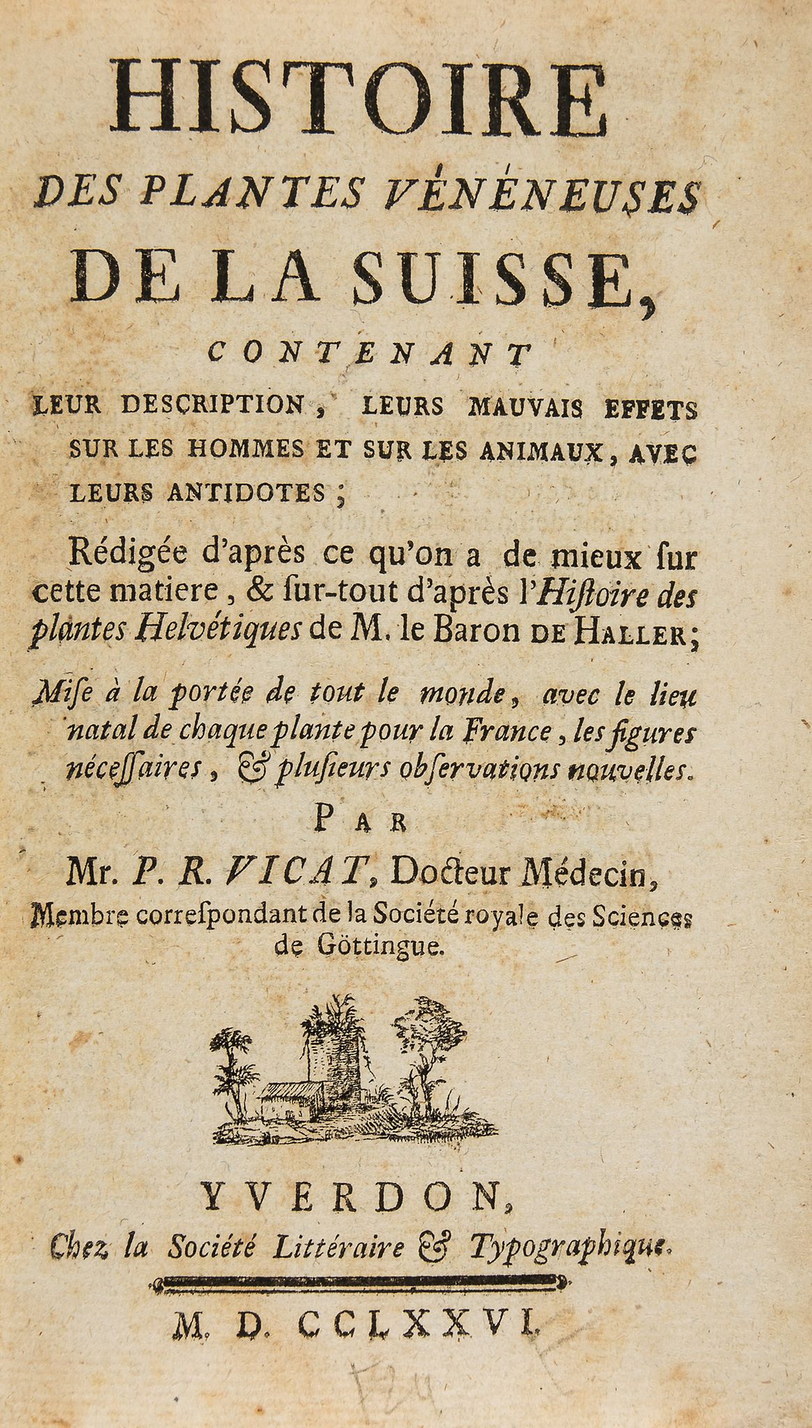 Vicat (P.R.) - Histoire des Plantes Vénéneuses de la Suisse,  8pp. errata and advertisement leaf