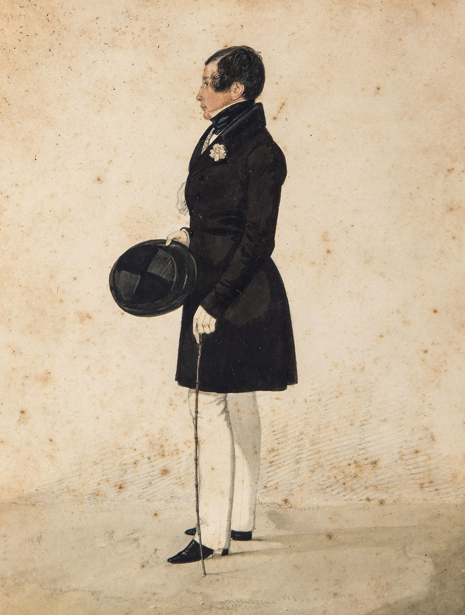 Dighton (Richard) - Full-length original portrait of a gentleman holding tophat and cane,