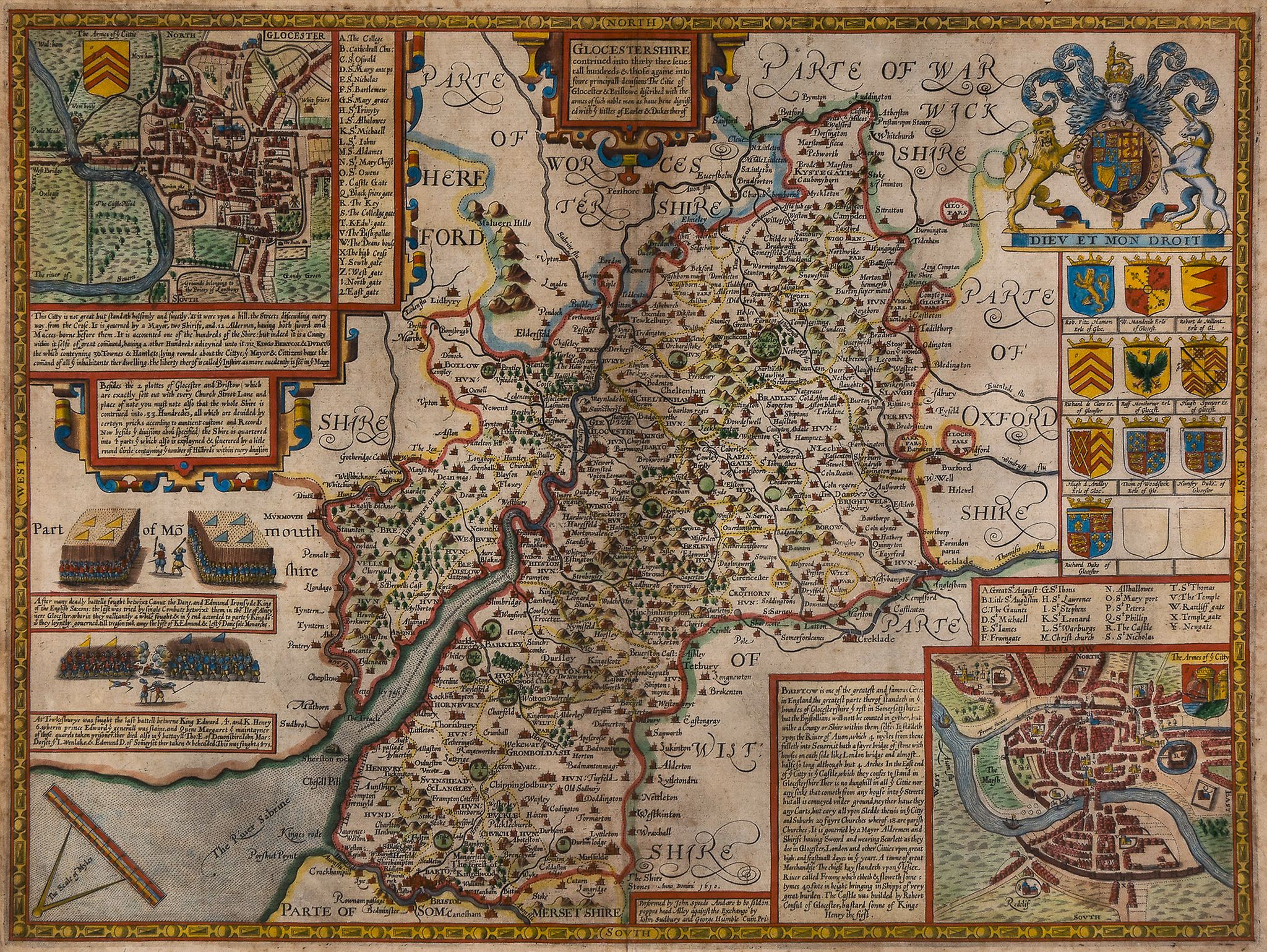 Gloucestershire.- Speed (John) - Gloucestershire map of Gloucestershire, inset plans of Gloucester