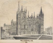 Wallis (William) - Peterborough Cathedral,  pencil drawing, 280 x 370mm.,   artist's name lettered