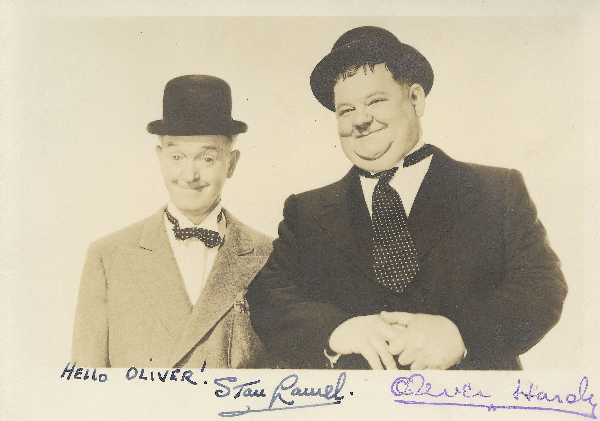 LAUREL, STAN & OLIVER HARDY - Vintage black and white, half length photograph of Stan Laurel