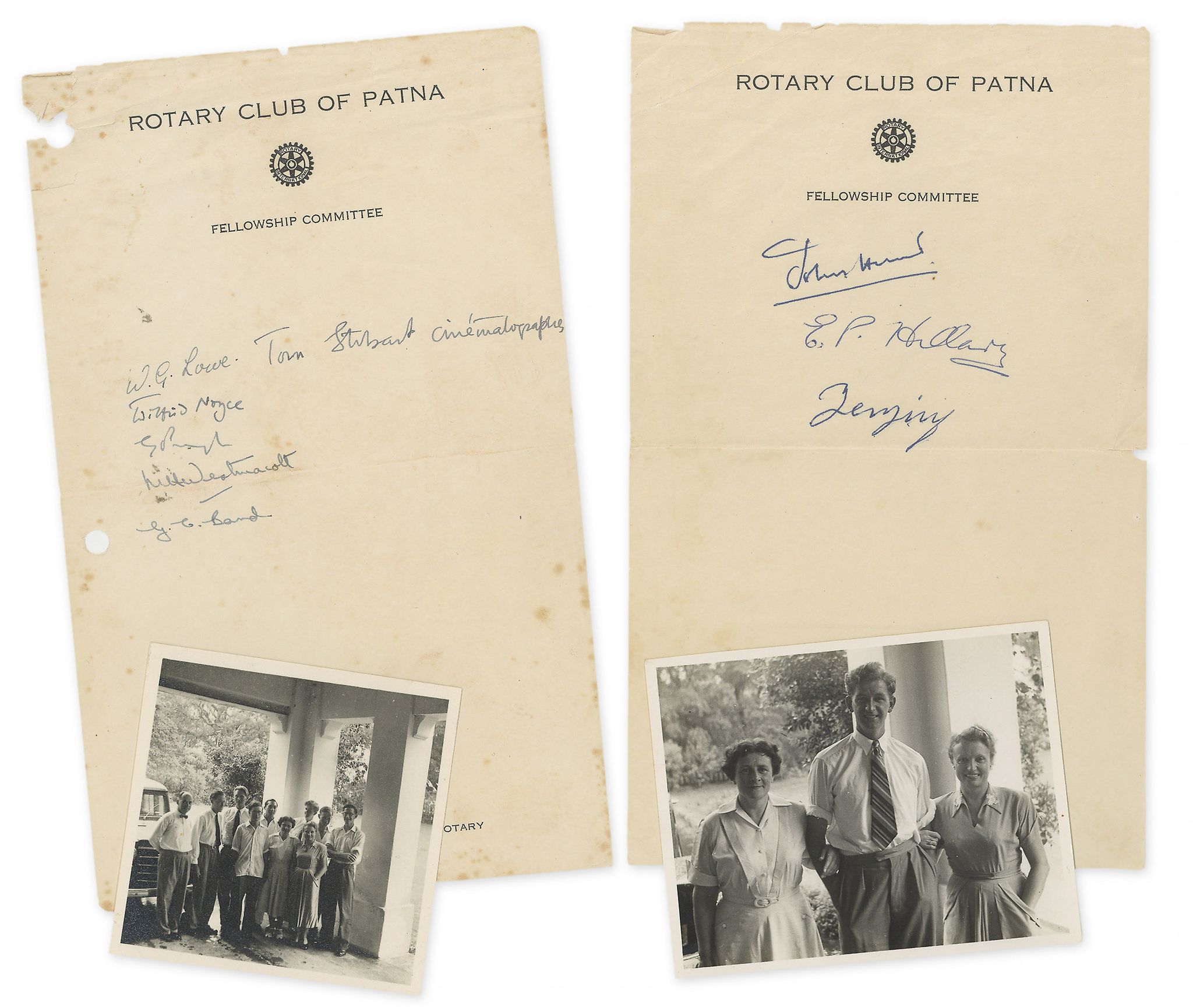 EVEREST EXPEDITION -EDMUND HILLARY, TENZING NORGAY - Two sheets of Rotary Club of Patna headed paper