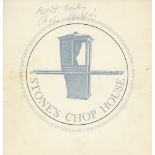 CHAPLIN, CHARLES - Menu for famous London restaurant Stone's Chop House signed in... Menu for famous