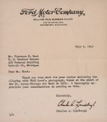 LINDBERGH, CHARLES - Typed letter signed on 'Ford Motor Company' headed stationery Typed letter