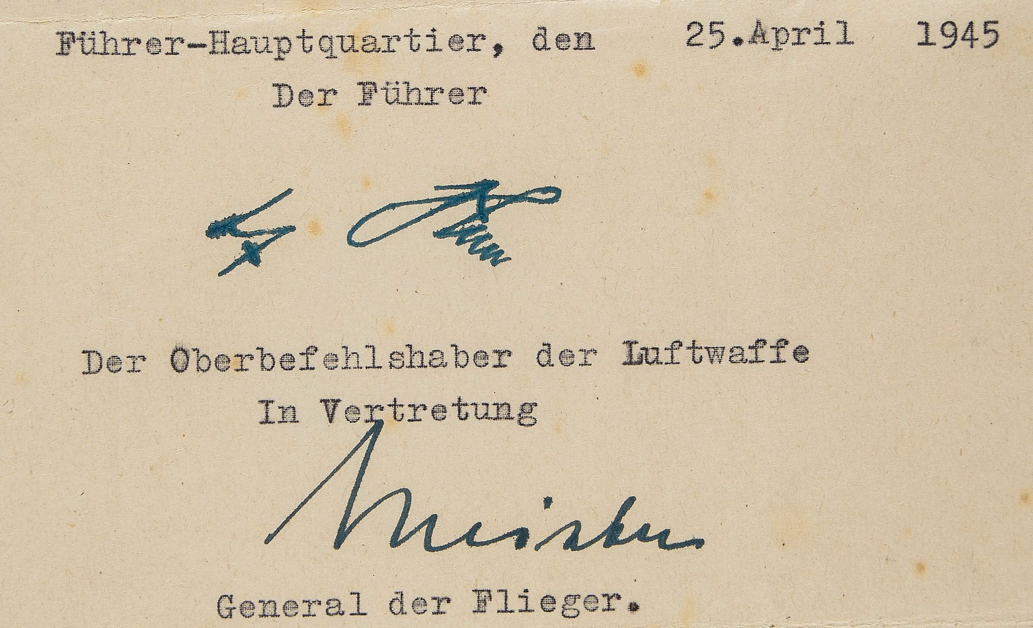 HITLER, ADOLF - Typed document signed promoting five German officers to the rank of Typed document - Image 2 of 2