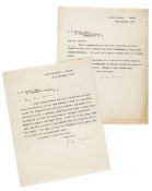 BUCHAN, JOHN - Two typed and signed letters Two typed letters signed ("John Buchan") to A. P.