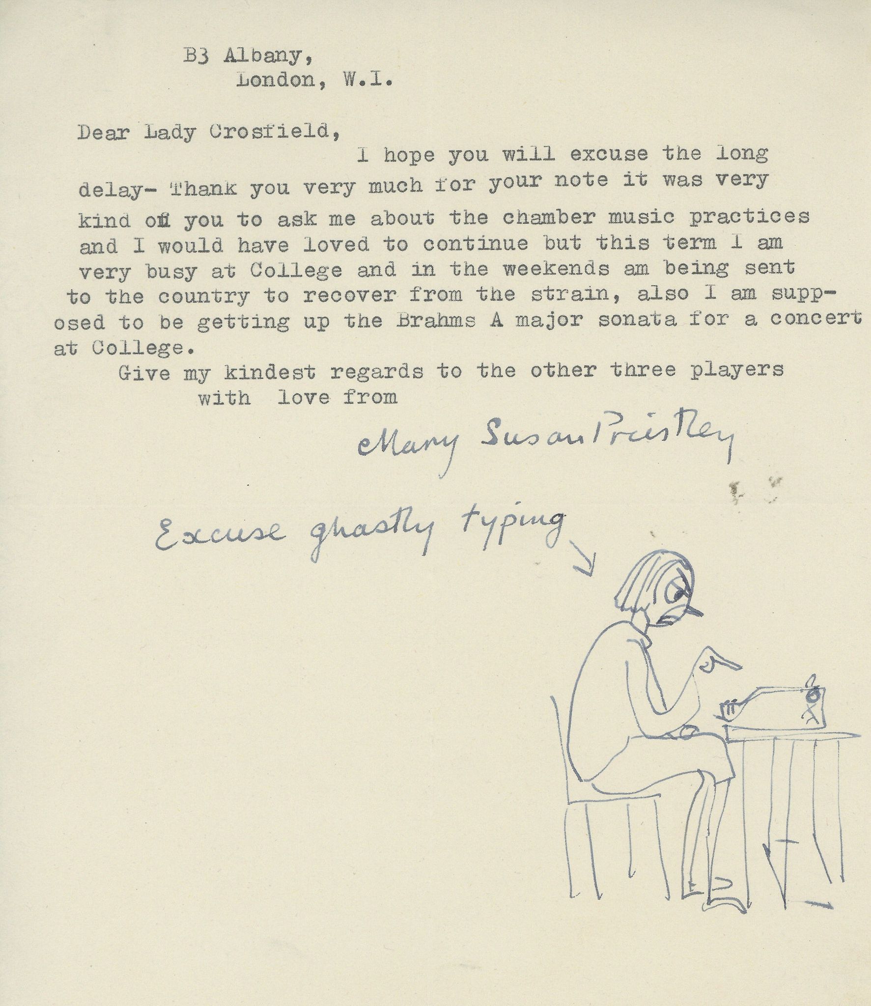 PRIESTLEY, J.B. - Five typed letters signed addressed to Lady Domini Crosfield and... Five typed - Image 2 of 3