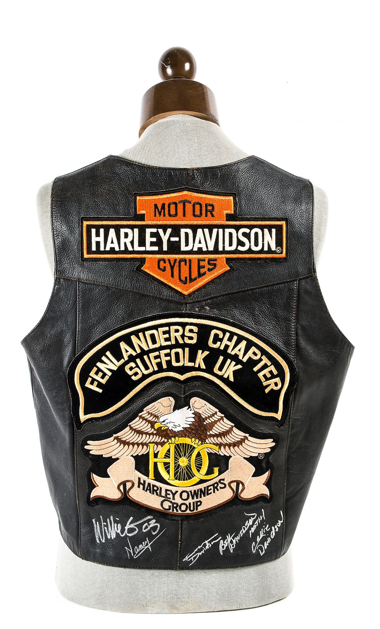 DAVIDSON, WILLIE G. - Black leather 'Motor Harley-Davidson Cycles' waistcoat Black leather 'Motor - Image 2 of 3