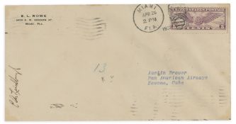 LINDBERGH, CHARLES - Envelope signed , addressed to Austin Brewer of Pan American Airways Envelope