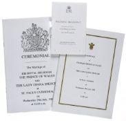 CHARLES & DIANA - Small collection of three programmes related to the marriage of... Small