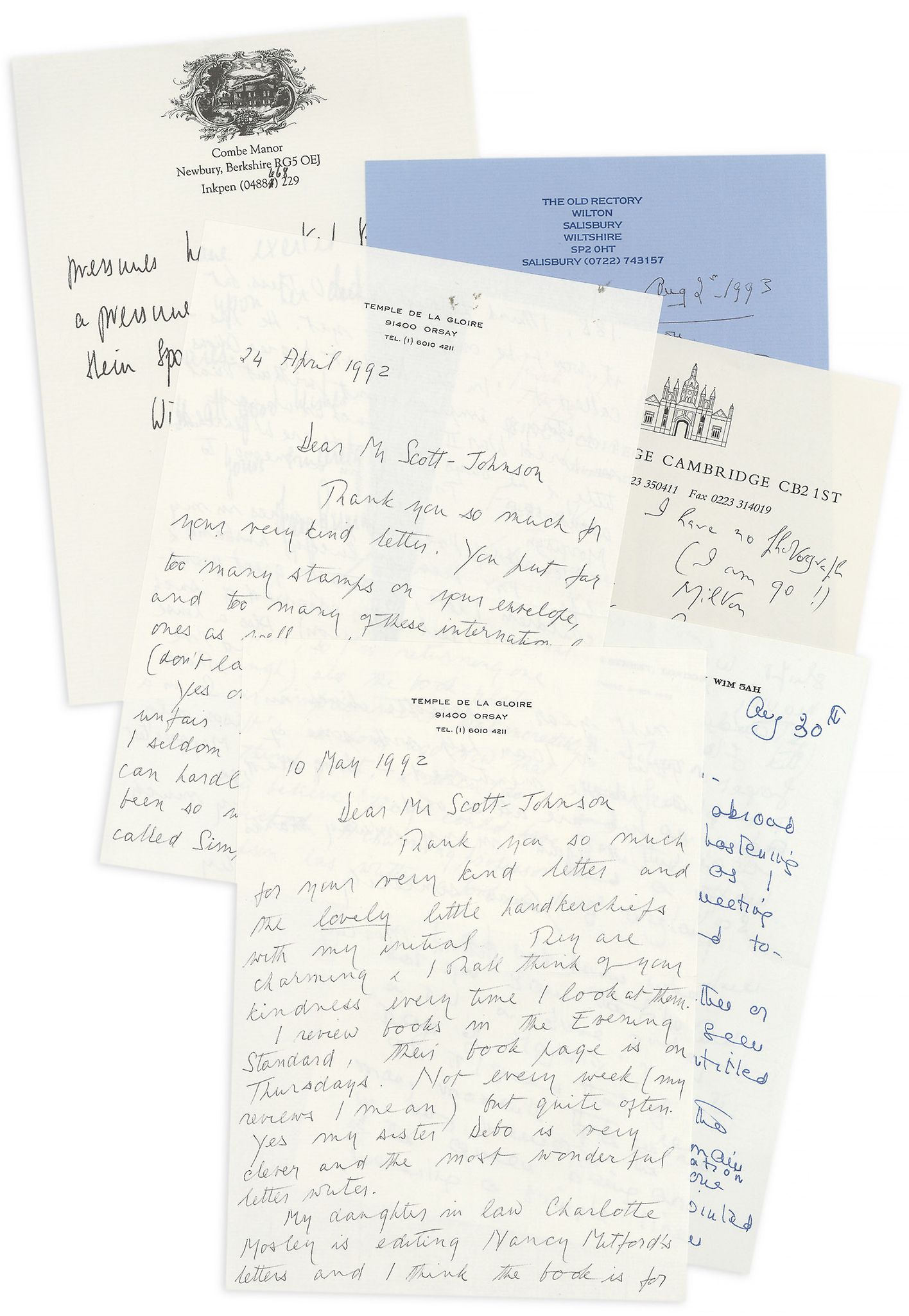 COLLECTION OF LETTERS - INCL. DIANA MOSLEY - Collection of autographed letters and cards from