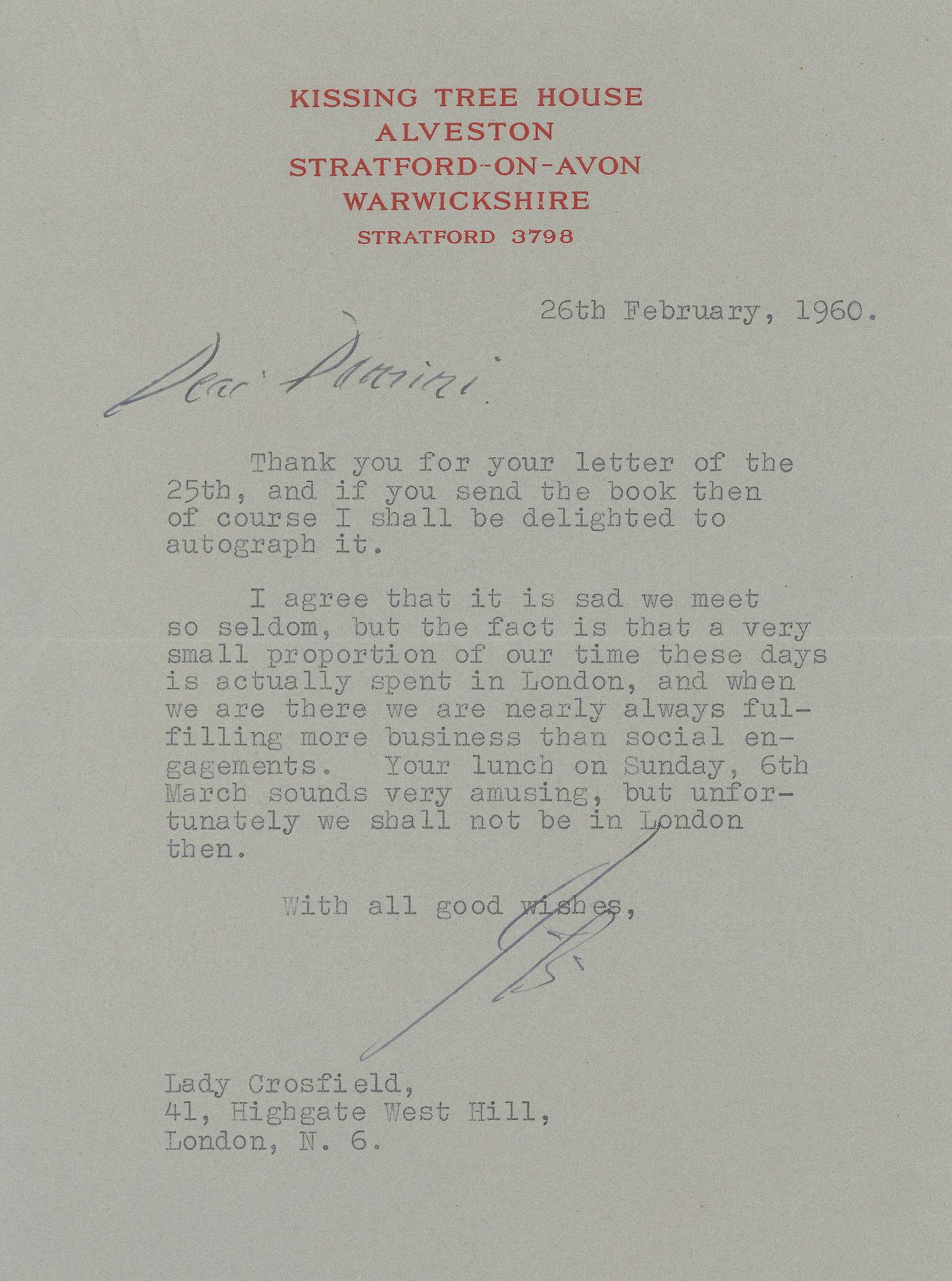 PRIESTLEY, J.B. - Five typed letters signed addressed to Lady Domini Crosfield and... Five typed - Image 3 of 3