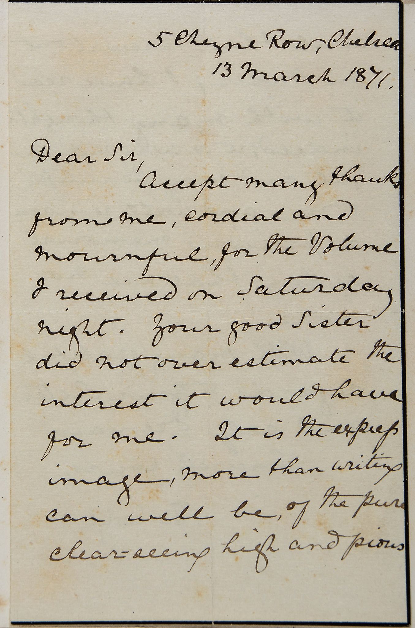 CARLYLE, THOMAS - Signed letter ("T. Carlyle"), written in the hand of his niece Mary Aitken on - Image 2 of 3