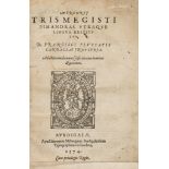 Hermes Trismegistus. - Pimandras Utraque Lingua Restitutus,  woodcut device and initials, parallel