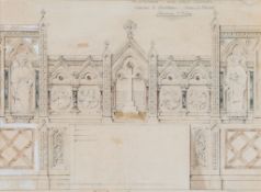 Street (George Edmund) Attributed to. - Original design for a Gothic reredos, detailed design