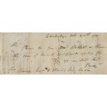 Byron -  Autograph payment note signed "Byron", countersigned "Barclay & Co  (George Gordon Noel,