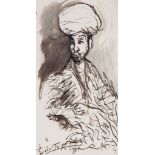 Topolski (Feliks, R.A.) - Portrait of a man wearing a turban,  pen and ink with wash, 265 x
