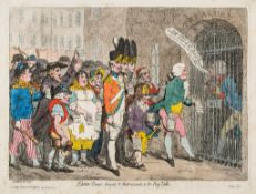 Gillray (James) - John Bull, in a Quandary; Election-Troops, bringing in their accounts to the Pay-